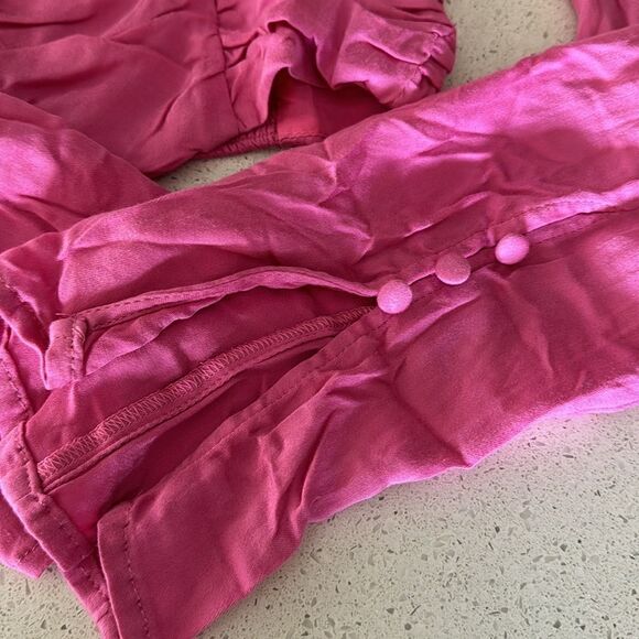 NWOT Free People Pink Cropped Top Long Sleeve Ruched Feminine Boho Retro Viscose - Picture 8 of 11